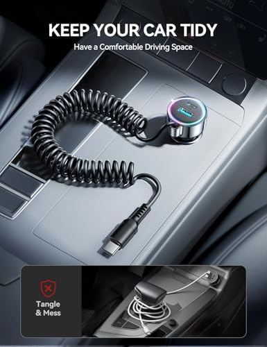High-Speed USB C 72 W Car Charger for i Phone 16 Pro Max Plus & Multi-Device Compatibility – Rapid PD & QC3.0 Charging with 5 ft 36 W Type C Coiled Cable for Samsung Galaxy S24/S23/S22, Pixel, Moto, LG, and More – Ultimate Travel Accessory for Uninterrupted Power on the Go