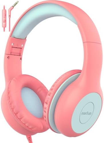 Kid-Friendly Foldable Wired Headphones with Microphone – Volume Limiting Safety (85/94 d B) for Hearing Protection, Share Port for Collaborative Audio, Ideal for Tablets, PCs, and School Use – Enhanced Type C Compatibility for Optimal Sound Quality and Comfort