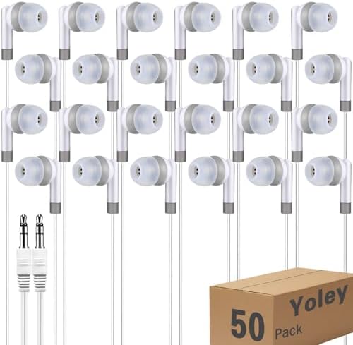 Bulk Earbud Headphones 50-Pack – Premium Wired Earphones for Classrooms & Group Learning, Exceptional Durability & Sound Quality, Perfect for Kids, Teens & Adults – Versatile Comfort for Family Activities & Educational Use (Black)