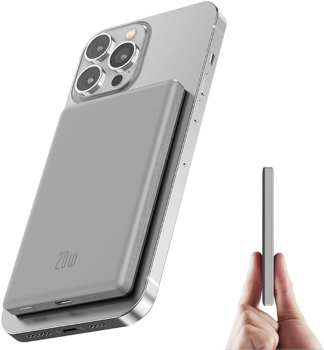 Sleek 5000 m Ah Mag Safe Battery Pack – Fast Wireless Charger for i Phone 12-16 Series – 20 W PD Magnetic Power Bank with USB-C – Ultra Slim Portable Charging Solution in Matte Black for Effortless Power On-the-Go