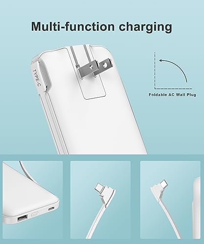 Dual 10000 m Ah Portable Power Bank Set with Built-In Cables and Fast Charging – Travel-Ready USB-C Charger for i Phone & Android Devices in Sleek White & Purple Design – Ultimate Compatibility for On-the-Go Power Solutions