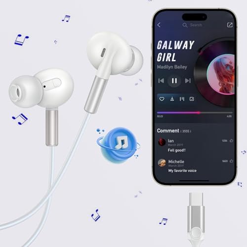Elevate Your Audio Experience with USB-C Wired Earbuds – Seamlessly Compatible with i Phone 16, 15 Pro Max, i Pad Pro & Google Pixel 8, 7, 6 A, 5 – Superior Ergonomic In-Ear Design for Hi-Fi Stereo Sound, Integrated Microphone & Volume Control for Effortless Calls and Music – Lightweight, Tangle-Free Cable for Ultimate Portability and Comfort – Perfect for Music Enthusiasts, Gamers, and Professionals Seeking Unmatched Sound Quality and Durability – Experience High-Performance Earphones That Enhance Your Daily Life and Keep You Connected on the Go