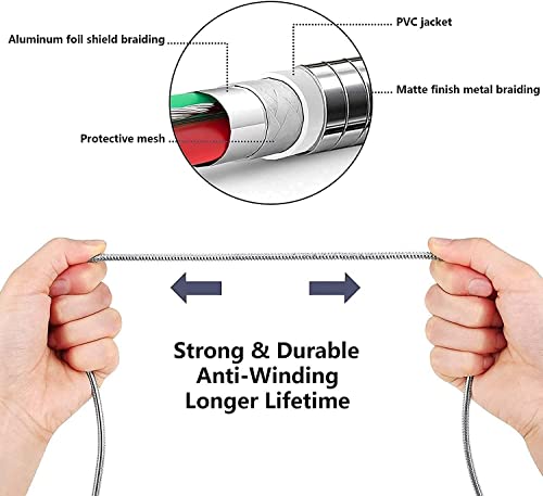 Revolutionize Your Charging Routine with the MFi Certified 6.6 ft Chew-Proof Metal Braided Lightning Cable – Durable Stainless Steel Design for Fast Charging & Data Sync with Apple Devices, Enhanced Safety Features for Everyday Use