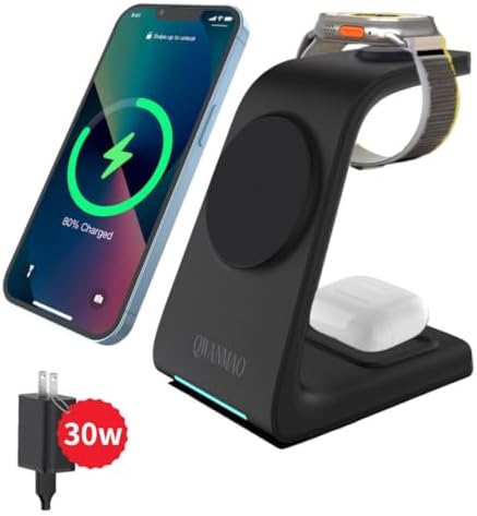 Ultimate 3-in-1 Magnetic Fast Wireless Charging Station for Apple Devices – Seamless Power for i Phone 12-16 Series, Air Pods 2/3/Pro, and Apple Watch Series 2-8, SE, Ultra – Compact, Efficient Design with 7.5 W and 15 W Fast Charging Options – Qi-Certified Convenience for Your Home or Office