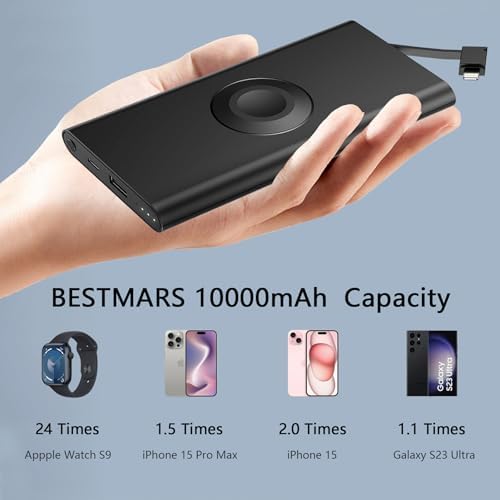 Ultimate Portable Charger with Built-in Cable for i Phone 14/13/12/11/XS Pro/Max – 10,000 m Ah Fast Charging Power Bank for Apple Watch and Samsung – Sleek, Compact, and Highly Compatible Power Bank for On-the-Go Charging