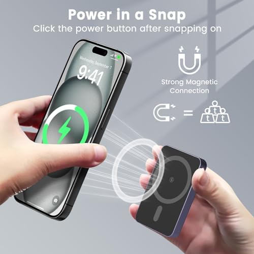 Pocket-Sized 5000 m Ah Magnetic Wireless Charger – Ultra-Slim Power Bank with PD 20 W Fast Charging for i Phone 16/15/14/13 | Essential Travel Accessory with USB-C Compatibility for On-the-Go Power Solutions