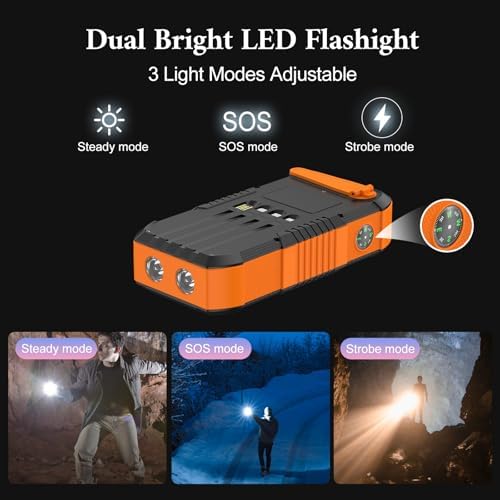 High-Capacity 66800 m Ah Solar Power Bank with Hand Crank – 22.5 W Fast Charging, 6 Outputs, Waterproof & Versatile Camping Essential for Outdoor Adventures and Emergency Preparedness – Your Ultimate Hiking Companion in Orange