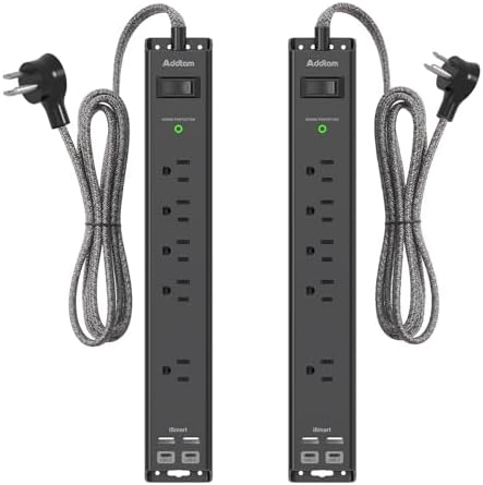 Versatile 2 Pack Power Strip Surge Protector with 6 Ft Extension Cord – 5 Outlets & 4 USB Ports (2 USB-C) for Rapid Charging, 1875 W/15 A Capacity, Wall Mount Flat Plug Design – Essential Charging Solution for Home, Office, and College Dorms