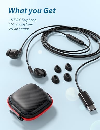 Ultra-Light USB C Wired Earbuds for i Phone 16 Pro Max & i Pad Pro – Premium High-Resolution Audio Headphones for Samsung Galaxy S25, S24, S23 & Google Pixel 9 Pro – Comfort-Focused Design with Crystal-Clear HD Microphone for Premium Calling & Immersive Sound Experience
