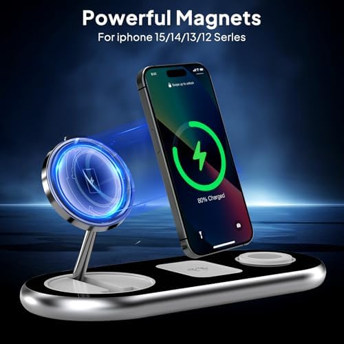 Revolutionary 3-in-1 Magnetic Charging Hub for Apple Devices – Wireless Charger for i Phone 15/14/13/12, Air Pods Pro & All Apple Watches (Sleek Black Design) – Fast, Efficient Power Solution with Space-Saving Design for Ultimate Convenience