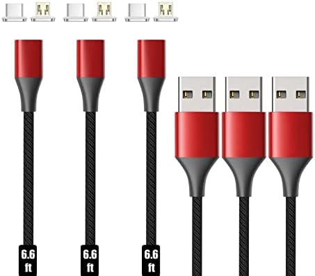 N. NETDOT 2-in-1 Magnetic Charging Cable, Gen10 Nylon Braided Fast Charger for USB-C & Micro-USB Devices – 3.3 ft Durable Length, 3 Pack (Red) for Effortless Connectivity and Rapid Power-Up Solutions