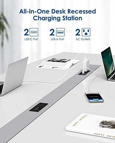 Recessed Power Strip with USB C PD Fast Charging – 30 W Flush Mount Desk Outlet for Space-Saving Convenience, 2 AC Outlets & 2 USB Ports, 6 ft Cord, Ultra Thin Flat Plug for Tidy Workspaces – Perfect for Home Offices and Multi-Device Charging Solutions