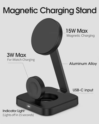 Ultimate 3-in-1 Magnetic Charging Station for Apple Devices – Foldable Wireless Charger for i Phone 16/15/14/13/12 Pro Max, Adjustable Dock for Apple Watch Series 10/9/8/7/6 & Air Pods Pro with Mag-Safe Technology – Portable Solution for Effortless Charging and Convenient Viewing