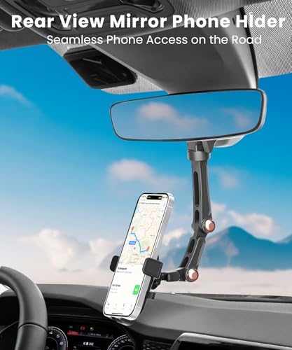 Karmus Universal Rearview Mirror Phone Holder – Rotatable and Retractable Car Mount for All Smartphones – Essential Vehicle Accessory for Safe Hands-Free Navigation and Communication – Durable Design for Long-Lasting Use – Easy Installation for Optimal Viewing Angles
