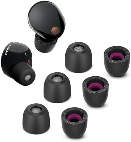 Premium Memory Foam Ear Tips for Sony WF-1000 XM5 – Enhanced Noise Isolation with Anti-Slip Design and Dust Mesh, Perfect Fit for Charging Case, 3 Medium Pairs (Black) – Ultimate Comfort for Music Lovers and Fitness Enthusiasts