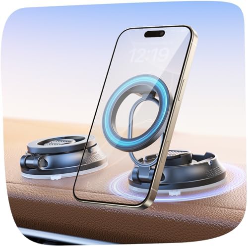 Enhance Your Driving Experience with the SUPERONE Mag Safe Suction Cup Car Mount – Ultimate Stability for i Phone 16/15/14/13/12 Series – Compact, Foldable Design with Superior Suction Power for Effortless Hands-Free Navigation and Easy Storage