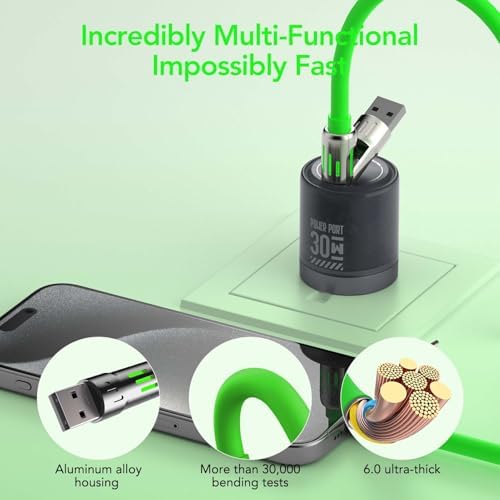 4-in-1 Universal Multi USB Charging Cable – 240W Max Fast Charger Cord with Multiple Connectors for iPhone 16/15/14/13, iPad, Samsung, MacBook, Tablets & More (Black, 6.6Ft) – Enhanced Compatibility and Speed