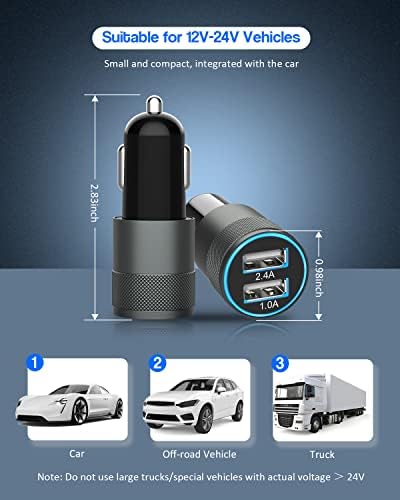 High-Performance i Phone Car Charger – Dual-Port 38 W USB-C & QC3.0 Fast Charging Adapter with 2 Lightning Cables, MFi Certified for i Phone 14, 13 Pro Max, 12, 11, X – Sleek Grey Design for Enhanced Compatibility and Efficiency on the Road