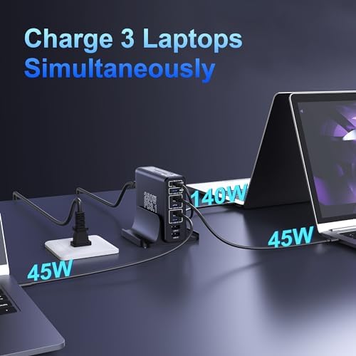 Aftertop 250 W Ga N USB C Charging Station – 8-Port PD3.1 Fast Charger for Laptops & Mobile Devices – Compact Multi-Device Power Hub for Mac Book, i Phone 15/16 Pro Max, Galaxy S24/S23 Ultra, Pixel & More – Ultimate Efficiency & Safety Features