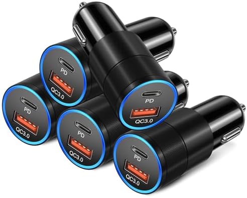 Power Up Anywhere: Bangfun 40 W Dual Port USB C Car Charger – 5 Pack – PD 3.0 Rapid Charging Adapter for i Phone 15/14/13/12 Pro Max & Samsung S24/S23 – Compact Cigarette Lighter Charger for On-the-Go Convenience – Enhanced Dual Device Compatibility and Safety Features