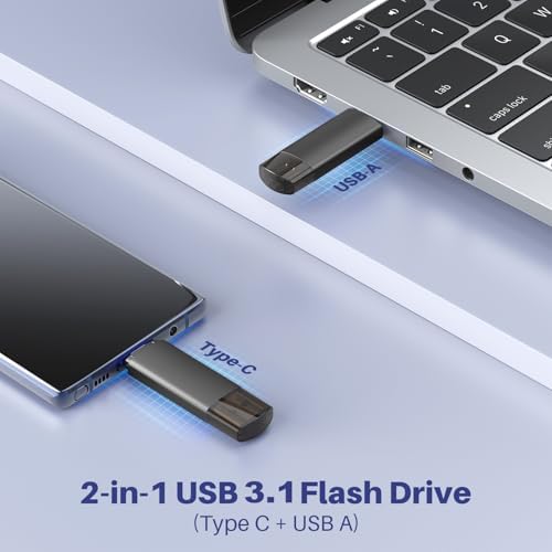 256 GB Dual USB 3.0 Flash Drive – Versatile Type C and USB A Storage Solution for i Phone 15, Tablets & Computers – Ultra-Fast Data Transfer, Compact Design, Ideal for On-the-Go File Management