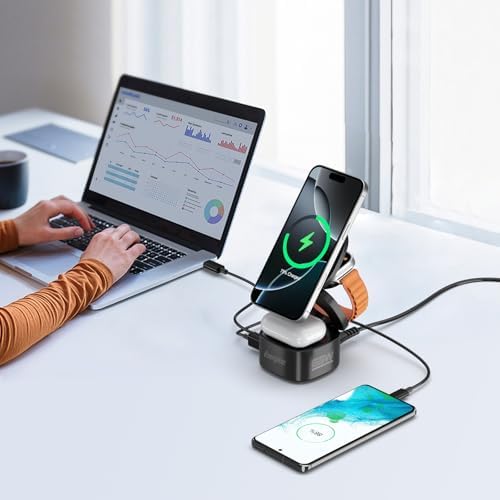 Energizer 5-in-1 Foldable Mag Safe Charging Station with 65 W USB-C Fast Charger – Universal Dock for i Phone 16/15/14/13 Pro Max, Apple Watch, Air Pods, and Mac Book – Streamlined, Portable Power Solution for Tech Enthusiasts