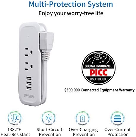 Compact Travel Power Strip with USB Ports – NTONPOWER 2 Outlets & 3 USB Charging Station, 15-Inch Short Extension Cord for Hotels, Airports, and Cruise Ships – Sleek White Design for Ultimate Portability and Enhanced Device Compatibility