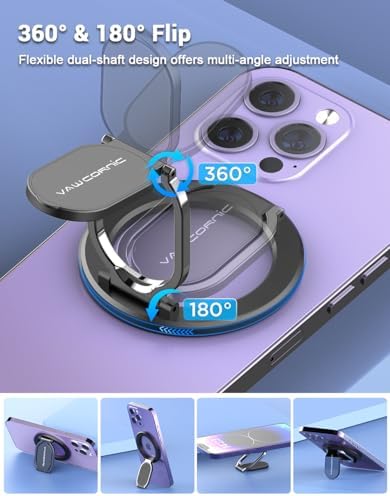 VAWcornic Magnetic Phone Ring Holder: Dual-Sided Grip & Stand for Mag Safe i Phone 14/13/12 & All Smartphones – Ultra-Lightweight Design for Optimal Stability and Versatile Viewing Angles