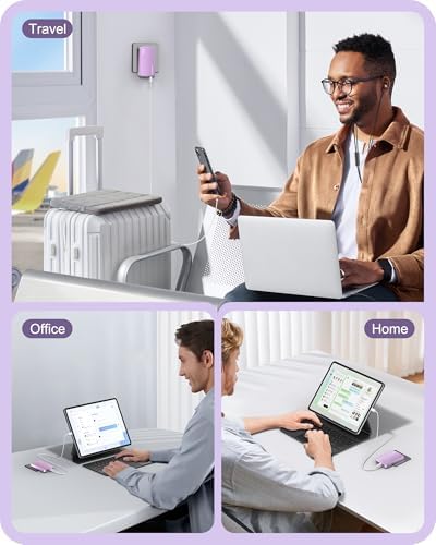 Sleek Purple 65 W Ga N Multi-Port USB Wall Charger – Ultra-Slim Travel Adapter with Dual Type-C & USB-A Ports for Rapid Charging of Mac Book Pro, i Phone 16/15/14, i Pad Pro, and Pixelbook – Compact, Stylish, and Versatile Power Solution for All Devices