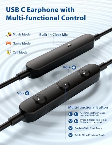 Premium USB Type C Wired Earbuds for i Phone 16 & Samsung Galaxy Devices – Advanced Noise-Canceling In-Ear Headphones with Magnetic Storage for Tangle-Free Use, Exceptional Hi-Fi Stereo Sound for Audiophiles, Enhanced Compatibility with i Pad A16 & Pixel 9 Series – Ultimate Comfort and Crystal-Clear Audio Experience for Music Enthusiasts and Professionals