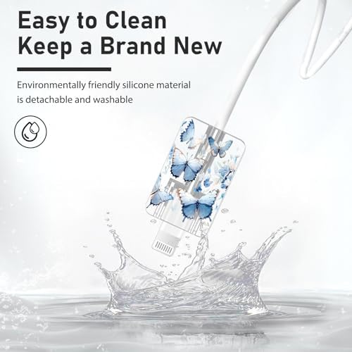 Charming Flower Butterfly Cable Protector for i Phone Chargers – Stylish Bright Blue Data Cable Saver for i Phone 11, 12, 13, 14 Pro Max, XS, XR, X, 7 & 8 Plus – Durable Cord Shield Enhancing Lifespan & Connection Reliability – Perfect i Phone Charger Accessory for Everyday Use
