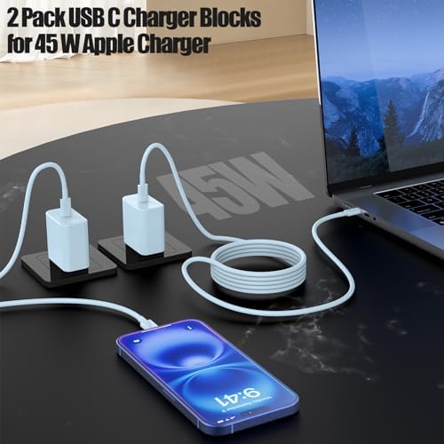 45 W USB-C Fast Charger Bundle for i Phone 16/16 Pro Max & 15/15 Pro Max – 2-Pack 10 FT Type C Cables, PD 3.0 Power Delivery Adaptor for i Pad Pro, Mac Book Air/Pro M1/M2, Air Pods – Stylish Purple Design with Enhanced Charging Speed and Compatibility