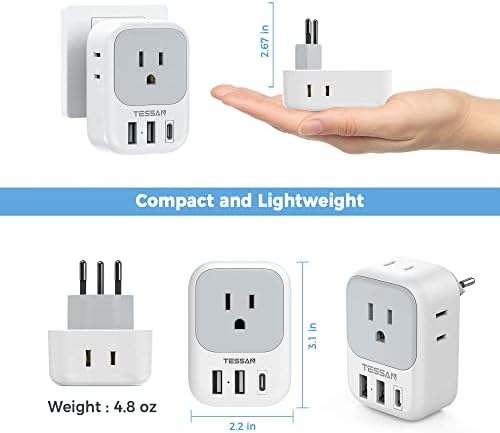 Ultimate European Travel Power Adapter: 4 AC Outlets & 3 Fast Charge USB Ports (1 USB-C PD 20 W) – Compact, Foldable Design for Effortless Connectivity in Spain, France, Germany, Italy, Portugal & Iceland – Versatile Compatibility for All Your Devices