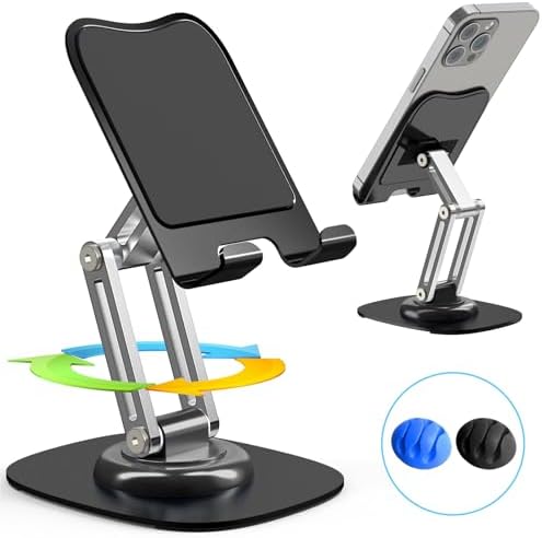 Cell Phone Stand, Fully Adjustable Foldable Desktop Phone Holder, 360 Degree Rotating Desktop Phone Stand for Recording Compatible with iPhone 16 15 14 13 12 Pro Xs Max Xr All Phones, Blue – Enhanced Compatibility and Speed