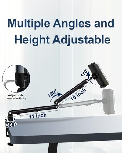 Ergonomic Adjustable Tablet Desk Mount for i Pad – Aluminum Clamp Holder for 4.7-15.6″ Devices including i Phone, Kindle, and Nintendo Switch – Sturdy Arm Design for Optimal Viewing Angles and Reduced Neck Strain – Perfect for Home Office and Entertainment Use