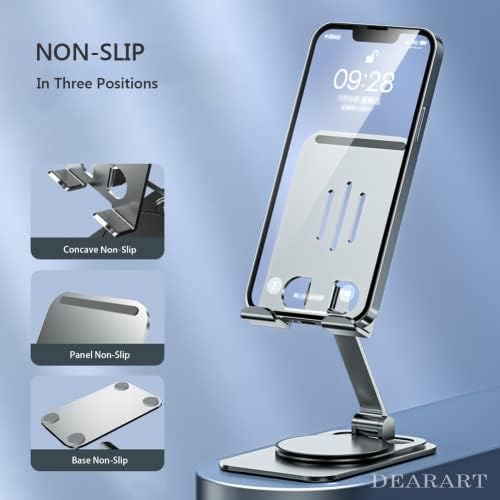 DEARART Cell Phone Stand, 360° Adjustable Phone Stand for Desk, Foldable Phone Holder Fully Carried Easily, Grey (Square Base) – Enhanced Compatibility and Speed