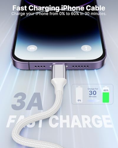 Aioneus 1 ft Apple Certified Lightning Cable – High-Speed USB A to Lightning Charger for i Phone 14/13/12/11 Pro Max/XR/XS/8/7 Plus/6/SE – Durable Nylon Braided Design for Tangle-Free Portability and Enhanced Charging Efficiency
