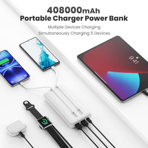 Ultra-High Capacity 40,800 m Ah Power Bank with 25 W Fast Charging – Dual Built-in Cables & 5 Outputs for Quick Device Charging – Compatible with i Phone 16/15 & Android – Sleek Blue Portable Charger for On-the-Go Power Solutions