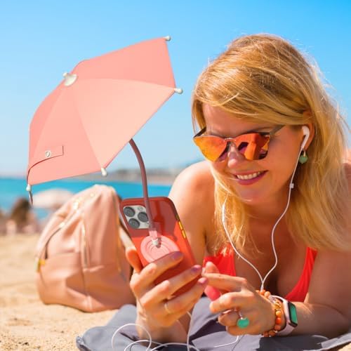 Portable Black Magnetic Phone Umbrella with Adjustable 360° Shade, Foldable Sun Protection & Built-in Ring Holder – i Phone 12-16 Compatible and More Devices, Magnetic Sticker for Quick Setup and Enhanced Functionality