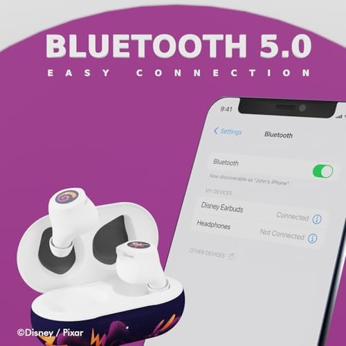 Disney/Pixar Inside Out 2 Joy-Inspired Bluetooth Earbuds – Premium Audio Quality with Integrated Mic for Easy Hands-Free Calling – 30-Hour Playtime with Stylish Charging Case – Perfect Gift for Inside Out Fans of All Ages – Lightweight, Durable Design for Kids and Adults