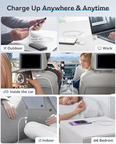 SHEZI 4-in-1 USB C to Lightning Charging Cable – 60 W Fast Charge & Data Sync for i Phone, i Pad, Samsung & Mac Book – 5 FT Multi-Device Travel Charger, Compatible with Apple Car Play & Android Auto, Durable White Design for Ultimate Versatility