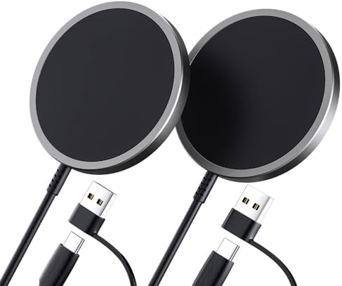 JSAUX 15 W Mag-Safe Wireless Charger Duo – Fast Charging Magnetic Pad for i Phone 16/16 Plus/16 Pro/16 Pro Max/i Phone 15/14/13/12 Mini and Air Pods – Dual Pack for Ultimate Compatibility and Portability, Sleek Black Design for Effortless Power-Up
