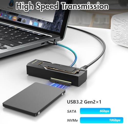 Revolutionize Your Data Management with the Ultimate M.2 NVMe SSD Enclosure Adapter – 10 Gbps Dual Bay USB-C Clone Duplicator for Effortless 3.5″/2.5″ SATA SSD Transfers and Standalone Cloning Capability, Perfect for Tech Enthusiasts and Professionals Seeking Enhanced Speed and Compatibility