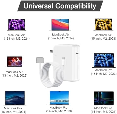 140 W USB-C Power Adapter for Mac Book Pro & Air – Fast Charging with Magnetic Connector, 6.6 FT Braided Cable & LED Indicator – Ultimate Compatibility & Safety Features for M1, M2, M3 Models (2021-2024)