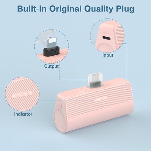 Ultra-Compact 5000 m Ah Portable Charger for i Phone – Fast Charging Power Bank in Purple, Compatible with i Phone 6/7/8/SE/11/XR/12/12 Pro Max/13/13 Pro Max/14/14 Pro Max/14 Plus & i Pad Series, Perfect Travel Companion for On-the-Go Charging