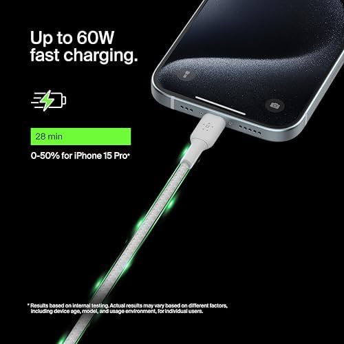 Belkin Boost Charge Braided USB-C to USB-C Cable – 1 m (3.3 ft) Durable Fast Charging Cable for i Phone, Galaxy, Nintendo Switch 2, i Pad Pro, and Pixel – Tangle-Free Design with 480 Mbps Data Transfer – Ultimate Universal Compatibility for All Your Devices