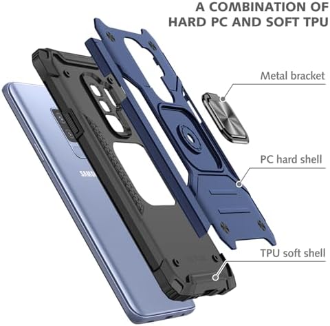 Rugged Military-Grade Shockproof Case for Samsung Galaxy S9 Plus – Red Armor with Built-in Kickstand and Magnetic Car Mount for Ultimate Protection and Style – Perfect for Active Lifestyles