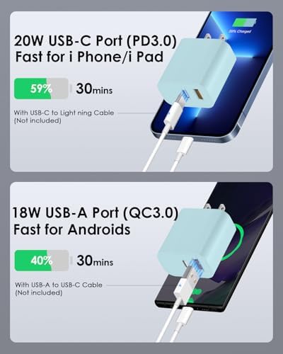 4-Pack Fast Charging USB C Charger Block – Dual Port Multiport Adapter with PD 20 W USB-C & QC 3.0 USB-A for i Phone 16/15/14/13/12/11/X/8, i Pad, Samsung Galaxy, Google & More – Ultimate Charging Solution for Home, Office, and Travel