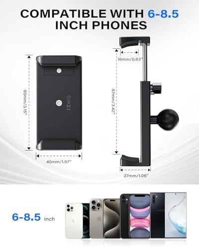1Zero Aluminum Dash Mount Cell Phone Holder Compatible with 6-8.5″ iPhone & Android Smartphones, 20mm (0.787 inches) Attachment Ball Fit for RAM Mounts Double Socket Arm, One-Click Lock – Enhanced Compatibility and Speed