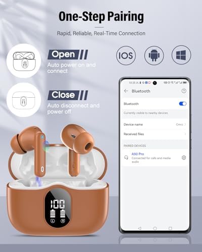 Elevate Your Audio Experience with Rose Gold Wireless Earbuds – Bluetooth 5.4 Connectivity, IP7 Waterproof Protection, and 36-Hour Playtime – Perfect for Active Lifestyles, Sports, and Seamless Communication – Stylish Comfort and Superior Noise-Cancellation for Uninterrupted Listening